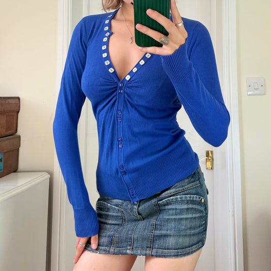Blue long sleeve cardigan - mother of pearl buttoned front