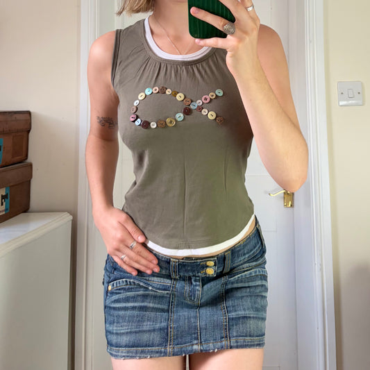 Khaki & White layered vest - multicoloured buttoned fish